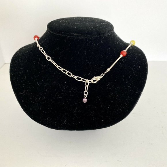 Colorful Laser Glass Bead and Silver Tone Bar Adjustible Length Necklace 16”-19” - Picture 3 of 3